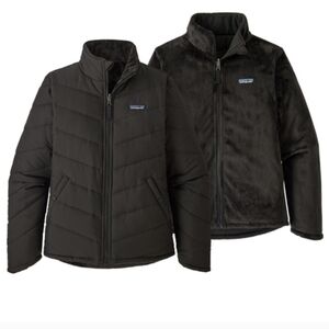 Patagonia Reversible Snow Flower Fleece Full Zip Jacket Size XL 14 Black EUC